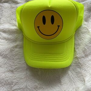 Neon Yellow Smiley Face Trucker Hat
